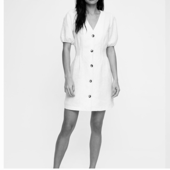 Aritzia Dresses & Skirts - Aritzia Wilfred Caprice Button Front 100% Linen Dress White Large - V Neck